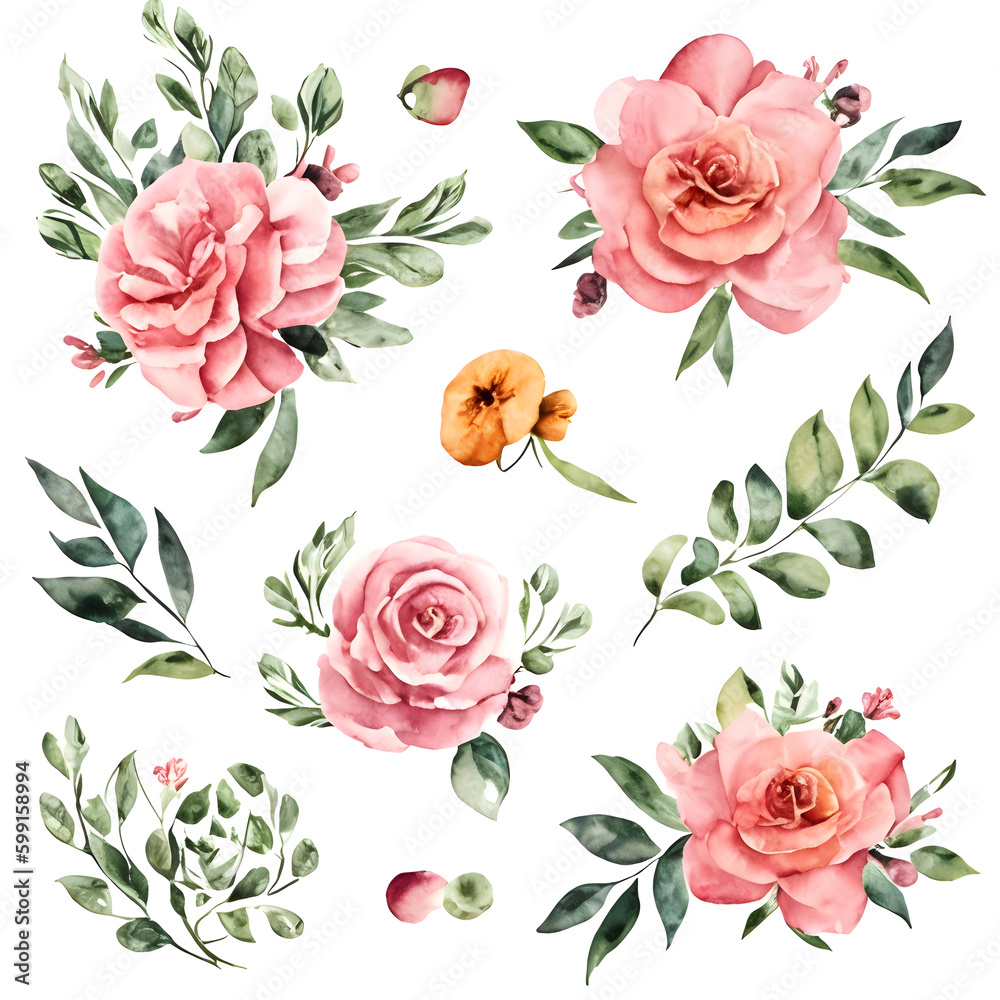 Watercolor Roses elements to decorate A.I
