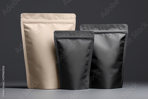 Eco-friendly packaging, paper recycling, zero waste, natural products concept. Copy space. Foil pouch with zipper, Stand Up Pouch Mockup Generative Ai