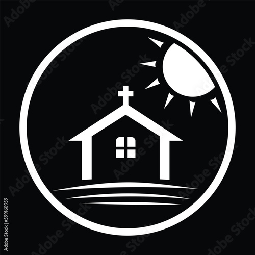 doodle house and sun icon vector