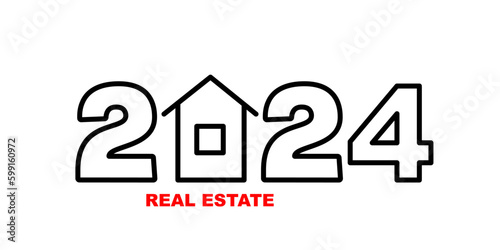 New year new home, real estate conceptual linear illustration