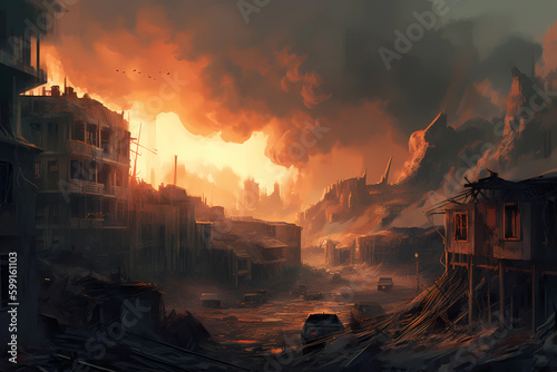 An apocalyptic scene of a city. generative AI