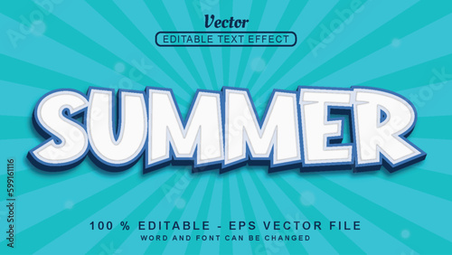 Editable 3d text effect White Summer simple style isolated on blue background