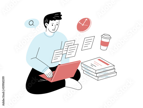 College Life Education Science School Campus University Illustration thesis work student speech study preparation industry visit class debate group students laboratorium graduation counseling library