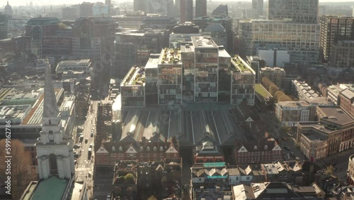 Circling aerial shot around Old Spitalfields market Central London photo