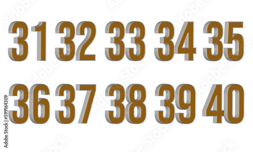 NUMBER 31 TO 40 GOLD SILVER STYLE PNG