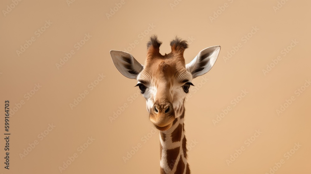 Baby Giraffe, minimalistic background. Generative AI