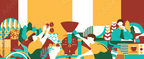 People worker character and coffee illustration