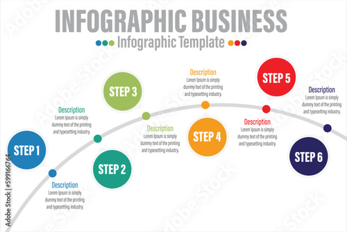 6 Steps modern Timeline diagram calendar with Yearly and pip , presentation vector infographic. Infographic template for business.