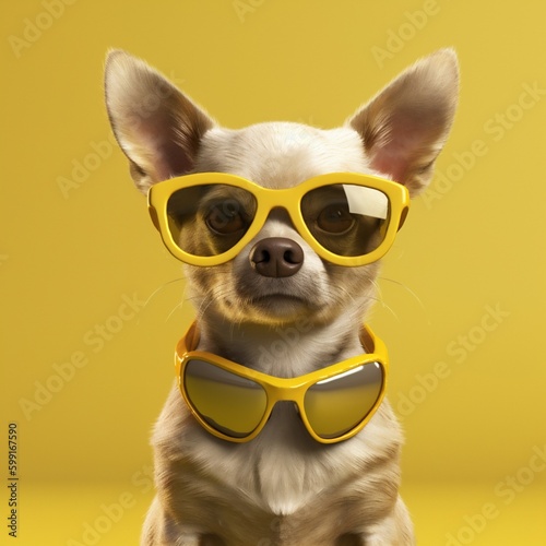 portrait dog mammal animal yellow chihuahua glasses puppy pet background cute. Generative AI. © SHOTPRIME STUDIO
