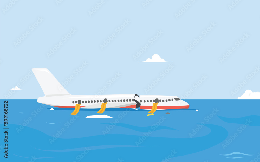 Airplane crash into the sea vector illustration
