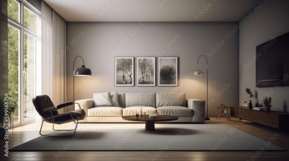 Modern minimalistic living room design. Generative AI