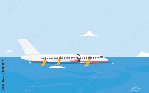 Airplane crash into the sea vector illustration