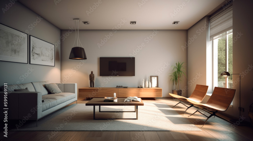 Fototapeta premium Modern minimalistic living room design. Generative AI