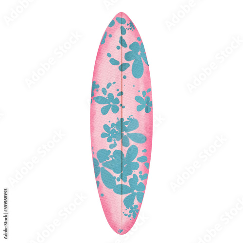 Pink watercolor surfboard.	
