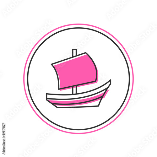 Filled outline Egyptian ship icon isolated on white background. Egyptian papyrus boat. Vector