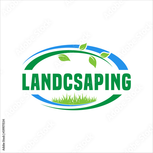 landscape services, grass concept logo design template