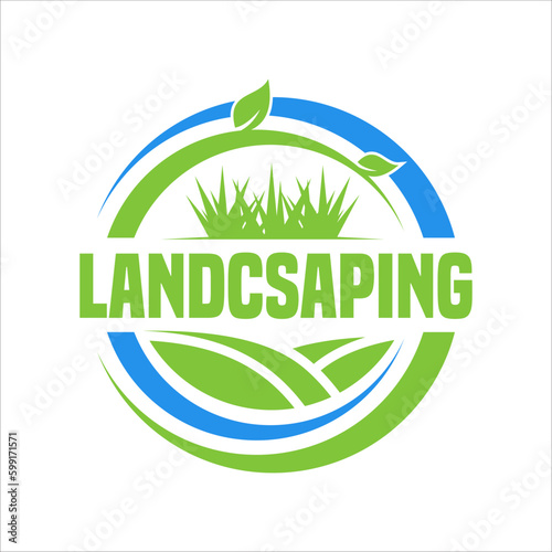 landscape services, grass concept logo design template