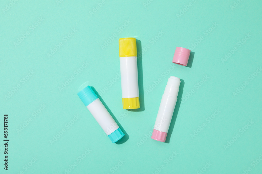 Concept of different office stationery with glue Concept of different office stationery with glue
