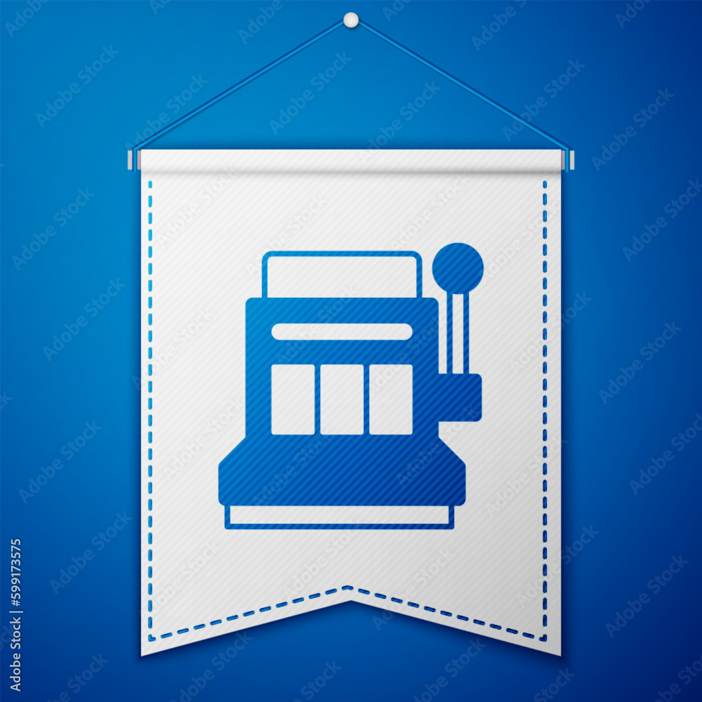 Blue Slot machine icon isolated on blue background. White pennant template. Vector Blue Slot machine icon isolated on blue background. White pennant template. Vector