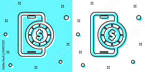 Black line Online poker table game icon isolated on green and white background. Online casino. Random dynamic shapes. Vector