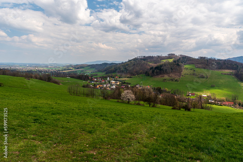 View from Myslikovska vyhlidka viiewpoint in Palkovicke hurky mountains in Czech republic photo