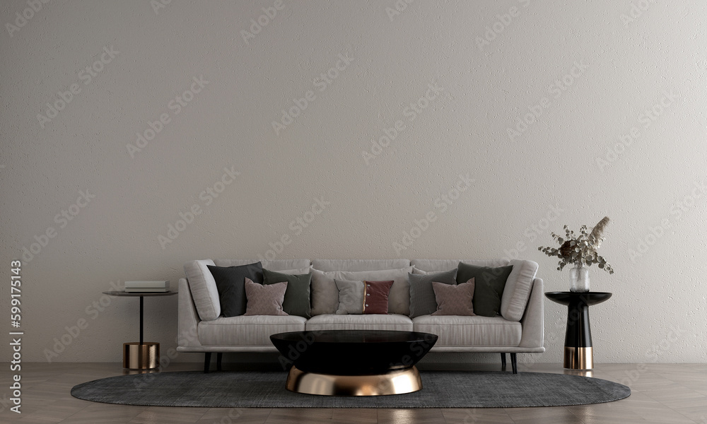 Modern cozy living room and empty wall texture background interior ...