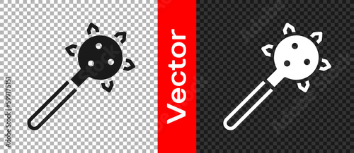 Black Medieval chained mace ball icon isolated on transparent background. Morgenstern medieval weapon or mace with spikes. Vector