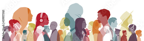 People stand side by side together. Flat vector illustration.