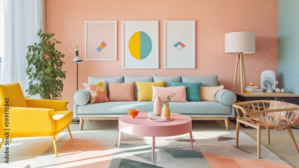 a cheery, light-colored living room. GENERATE AI a cheery, light-colored living room. GENERATE AI