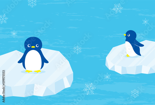 vector background with penguins on the ice for banners, cards, flyers, social media wallpapers, etc.