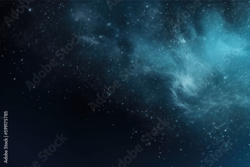 Dust overlay. Particles texture. Night sky. Galaxy stars. Blue white glowing flour grain noise on dark black abstract background © Kateryna