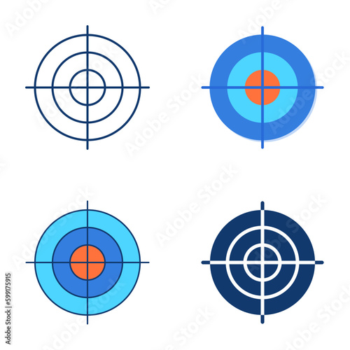 Target icon set in flat and line style