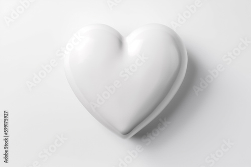 A minimalist 3D white heart sculpture in pure white  poised delicately on a pristine white background  creating a pure and tranquil ambiance. generative AI.