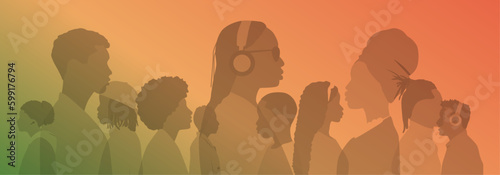 People stand side by side together. Flat vector illustration.