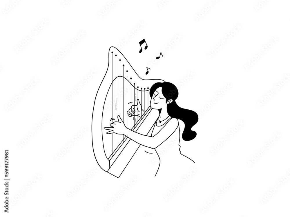 Obraz premium Music Instrument Playing Musician Guitarist Violinist Pianist Singer Trumpet Drummer Harpist Harp DJ Accordion Tambourine Violin Singing Playing Guitar