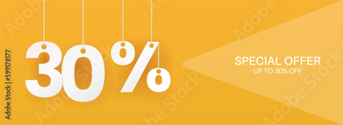 Wide yellow banner. 30 percent off banner.