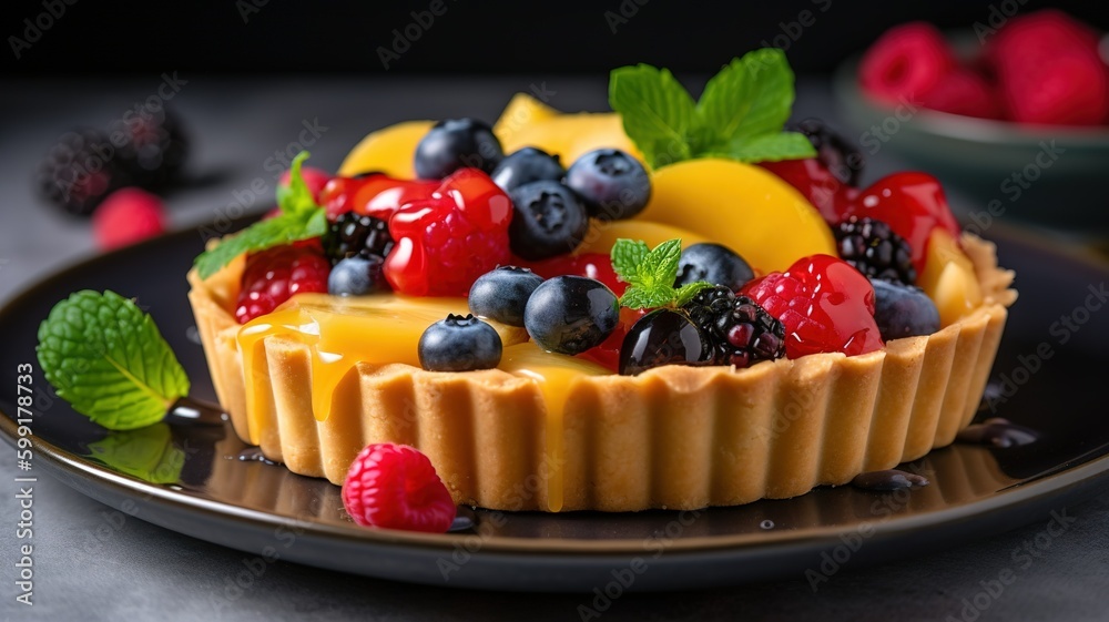 colorful fruit tart with a buttery crust and a glazed finish