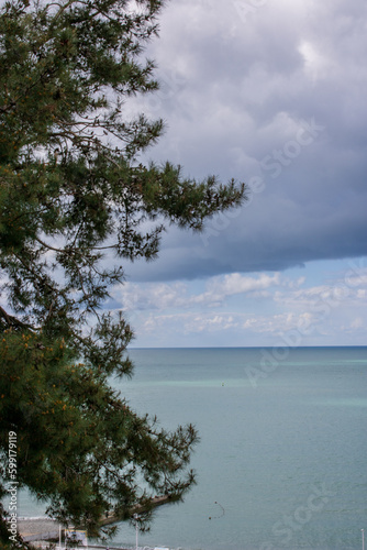 Panorama of the sea with azure water in Sochi