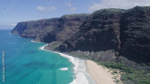 Aerial Drone View of Kauai Hawaii Napali Coast Polihale Beach Surf photo