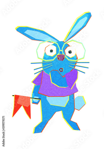 Cover with cute rabbit. Rabbit boy with a flag. cute animals. modern flat style. cover, clipart, background, stickers.