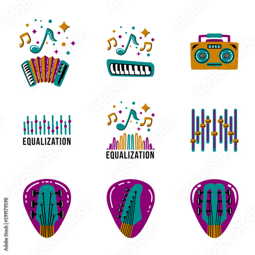 Music Instruments Collection Set Sticker Icon