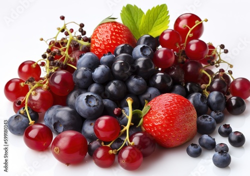 a rainbow of vegetables and fruit on white background, front view