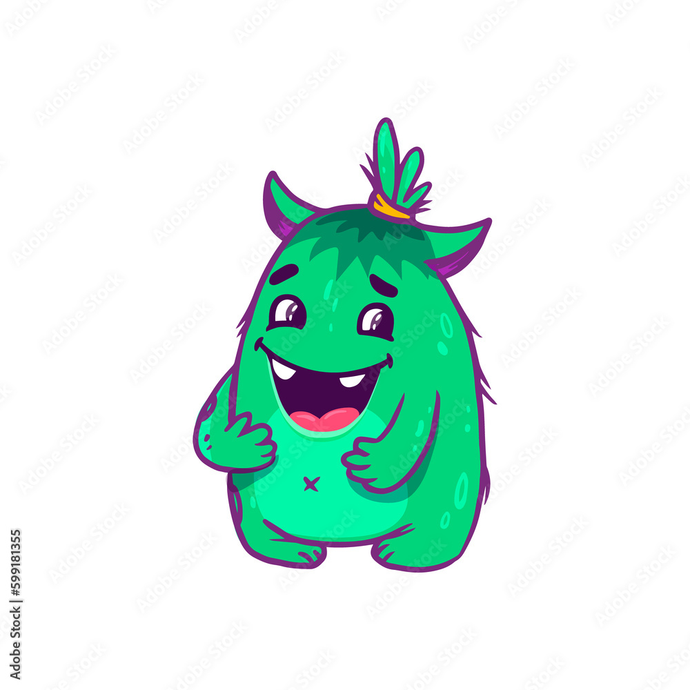 Fototapeta premium Cute cartoon monster on white background. Icon monster. Funny Alien. 