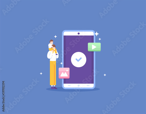 child and family content. content that made for kids to watch and enjoy. protection of children from adult content. social media and internet. illustration concept design. vector elements