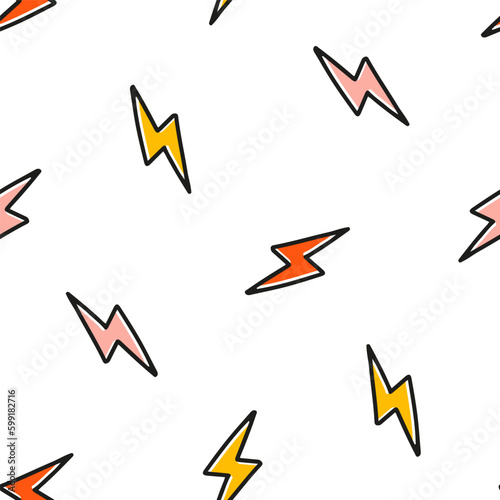 Seamless pattern with colorful lightning bolt