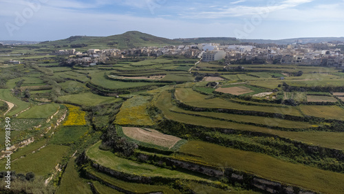 Malta - Aerial panoramic skyline of malta with fields