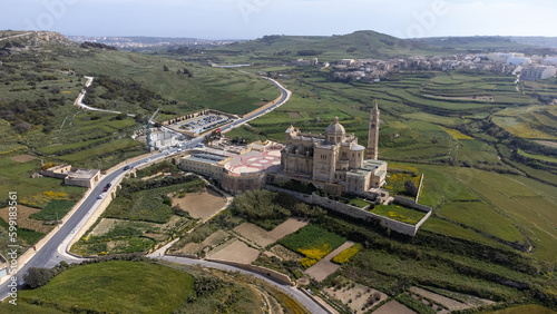 The Basilica of the National Shrine of the Blessed Virgin of Ta' Pinu at Gozo, Malta aerial