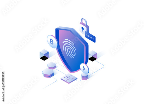 Isometric Crypto Currency Cryptocurrency Illustration Blockchain trading investment conversion security NFT Wallet Game Music Movie Product Digital Mining Technology IOT IT