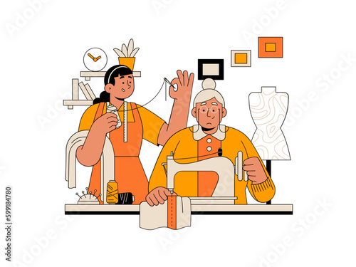 Family Illustration Mother Father Mom Dad Daughter Son Grandmother Home House Relatives Siblings Daily LIfe Repairing car painting wall playing dolls toy car shopping at market accompanying 