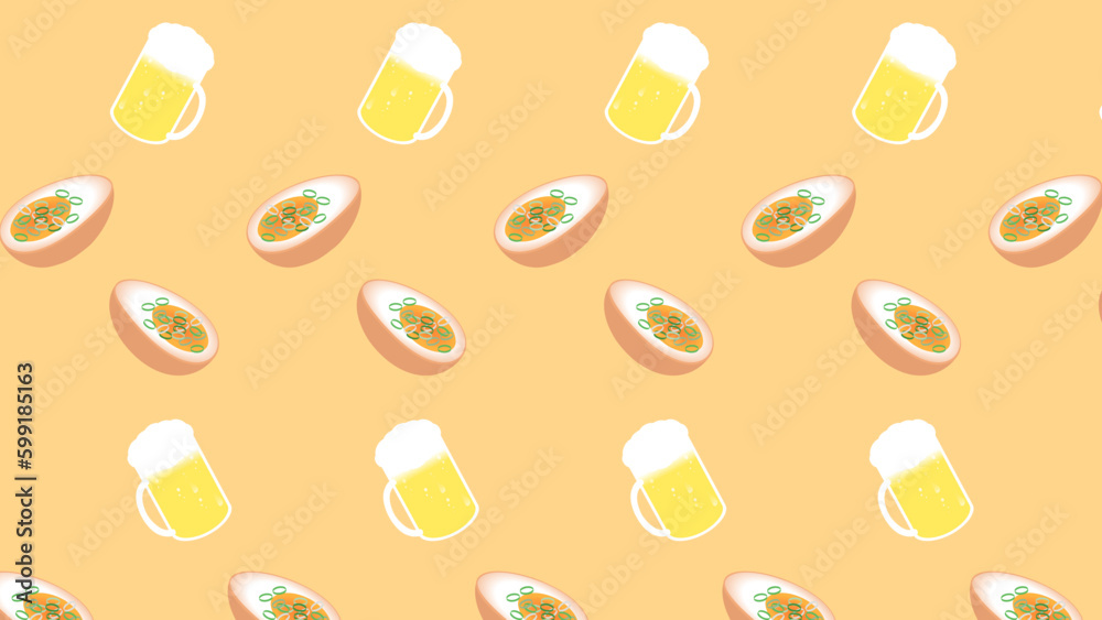 味しみ煮卵とビールのデザイン 味しみ煮卵とビールのデザイン